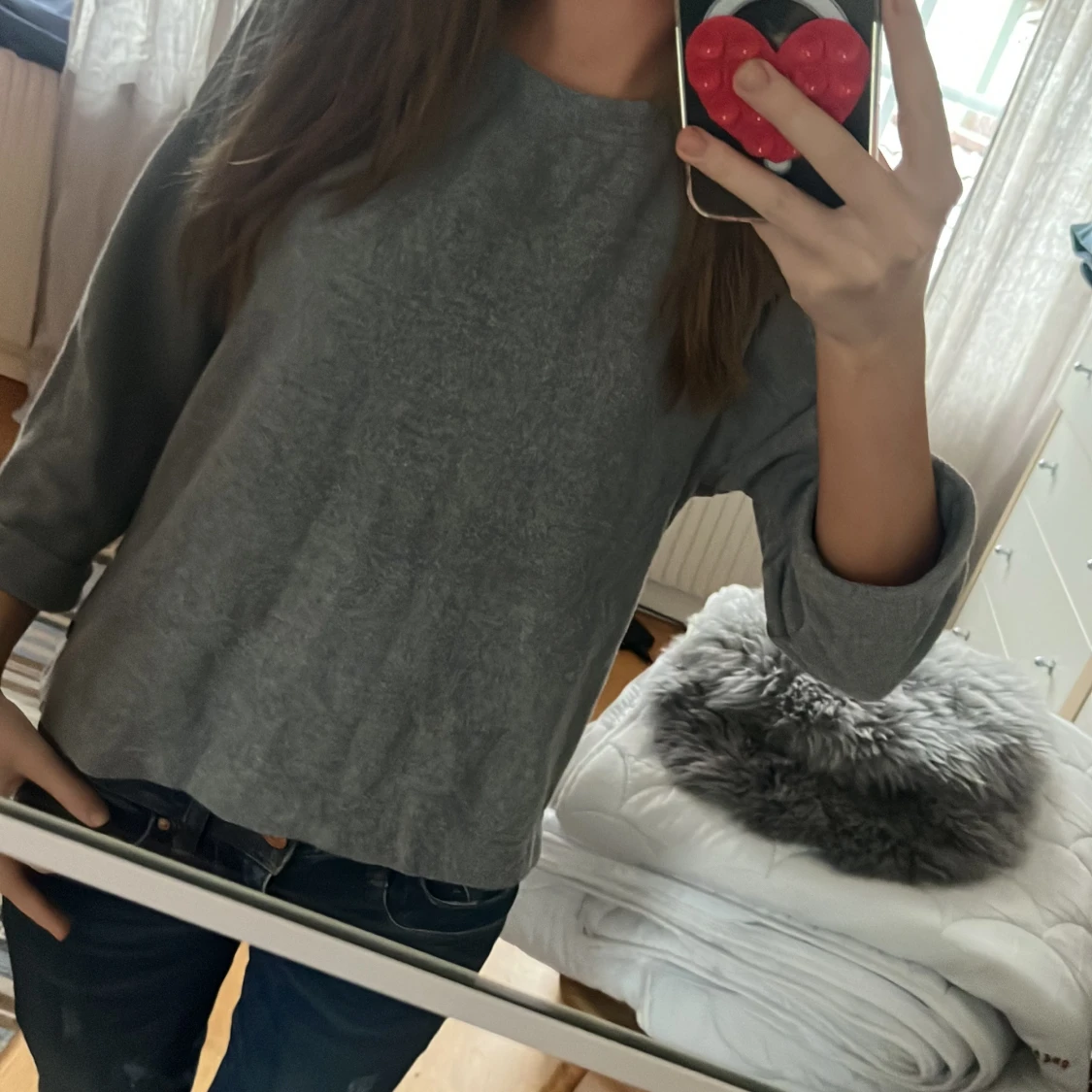 Grå tröja med trekvartsärm - 1