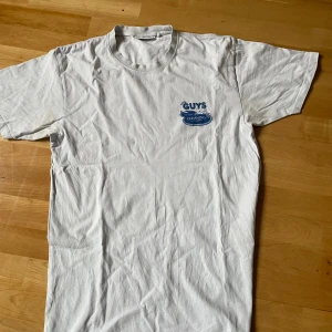 Vit t-shirt från Vailent - Säljer en vit t-shirt från Vailent med ett blått tryck på bröstet och ryggen. Trycket föreställer en pool och texten 'Pool Guys Professional Cleaning and Maintenance'. Perfekt för en avslappnad stil.