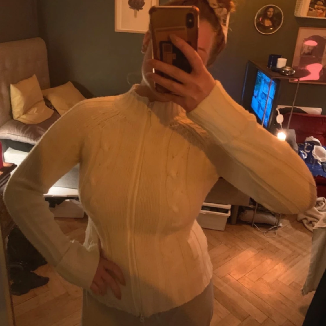 Vit stickad zip up - 2