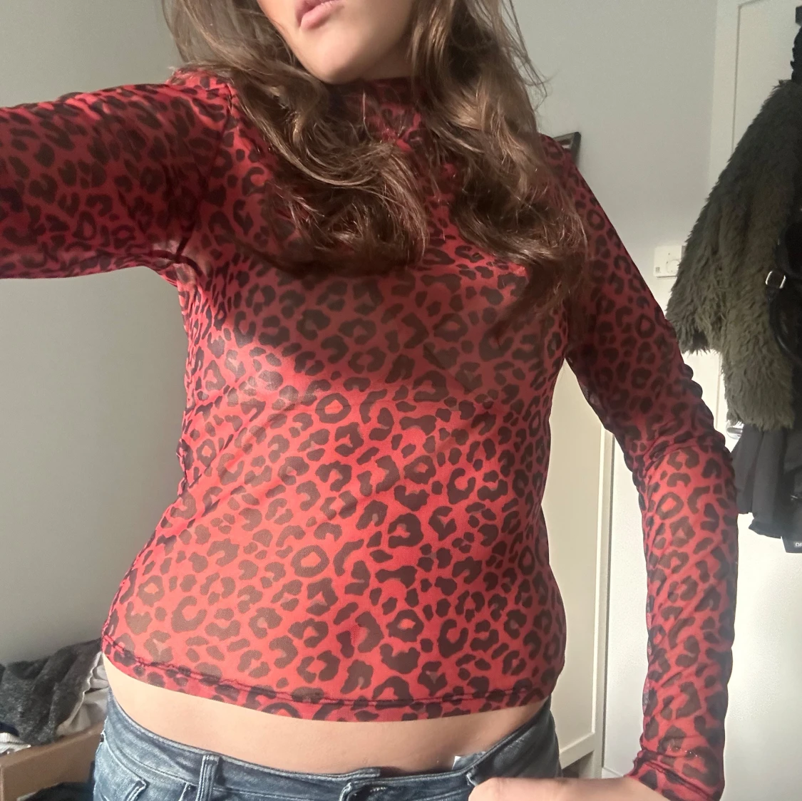 Röd leopard mesh top