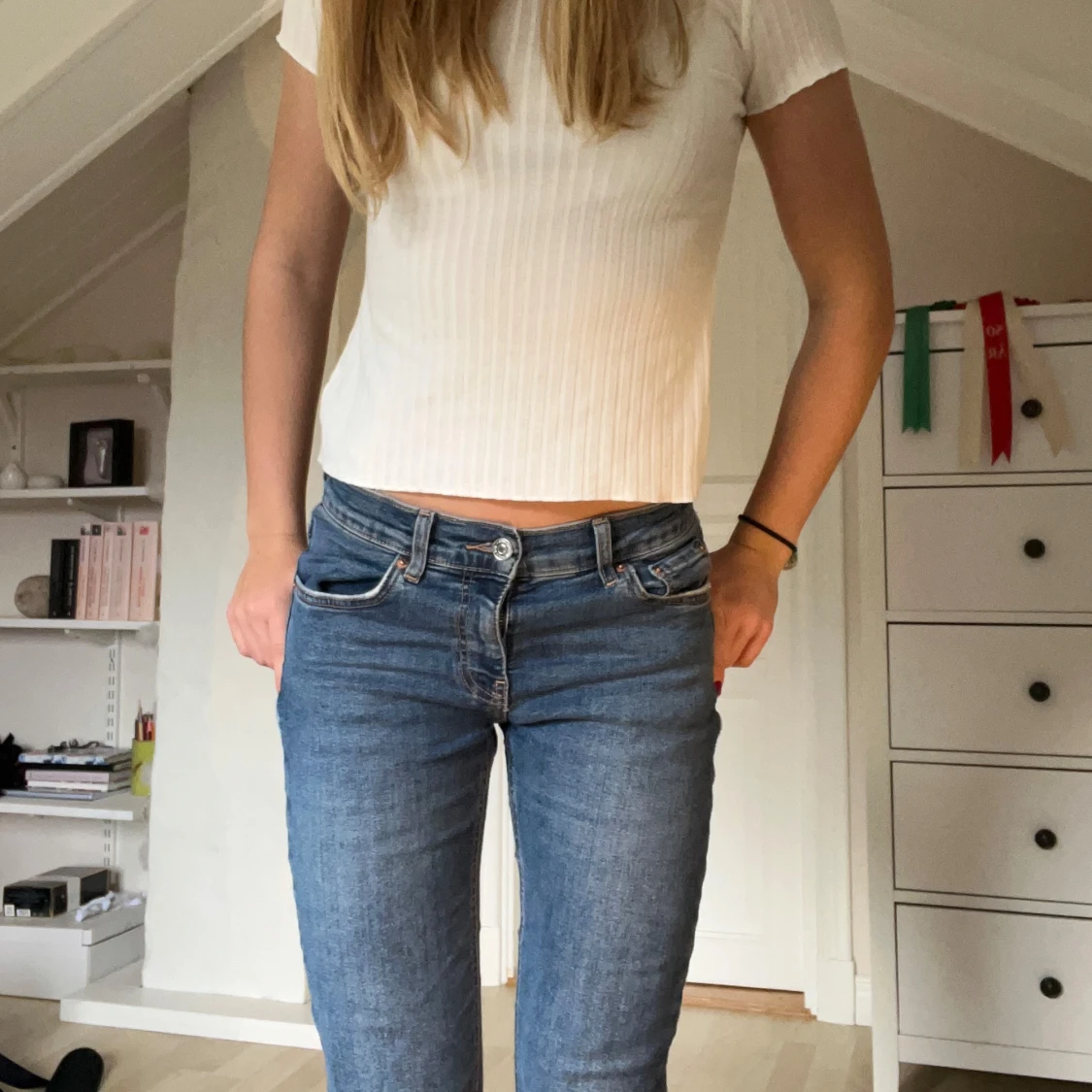 Vit ribbad t-shirt - 90