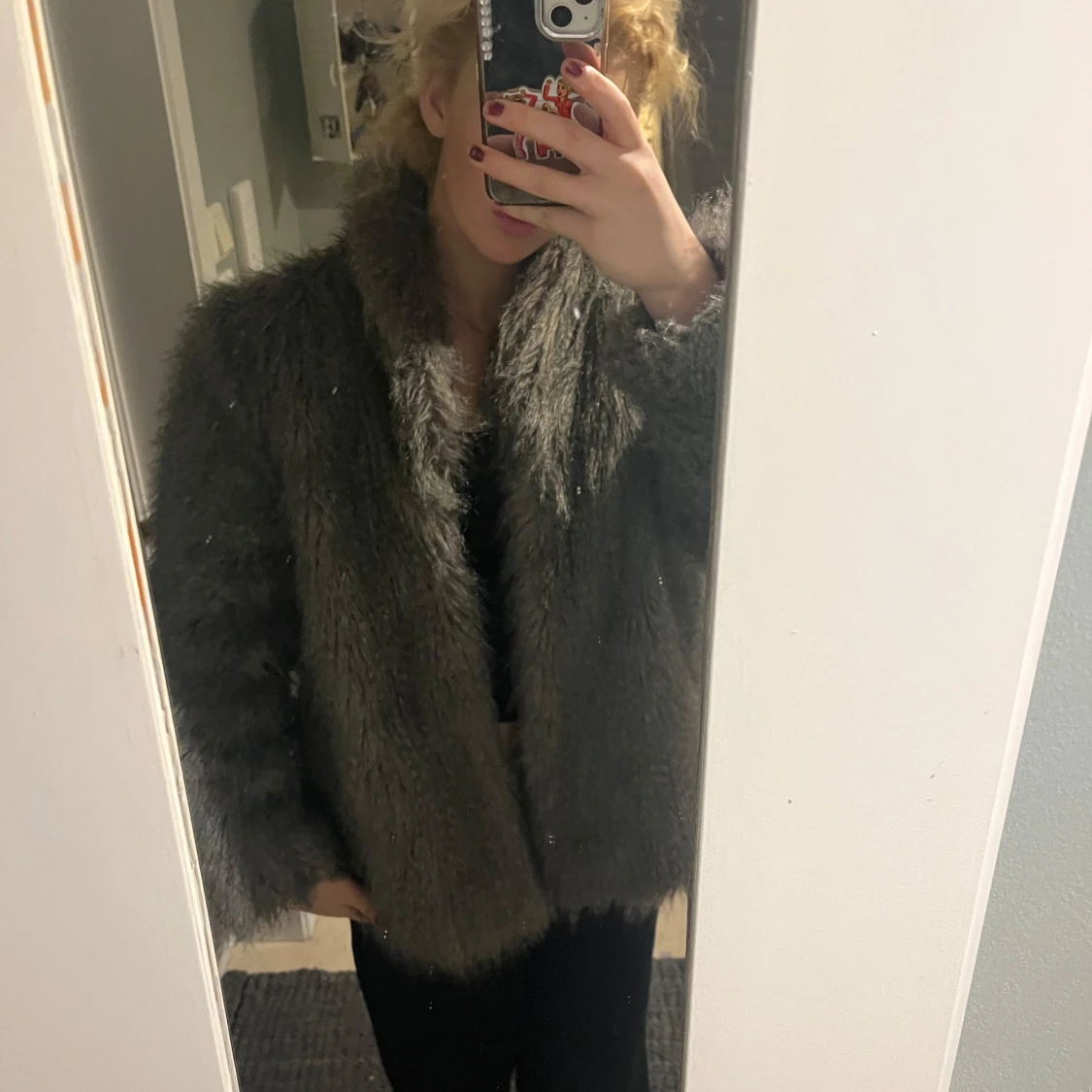 Grå pälsjacka - 90