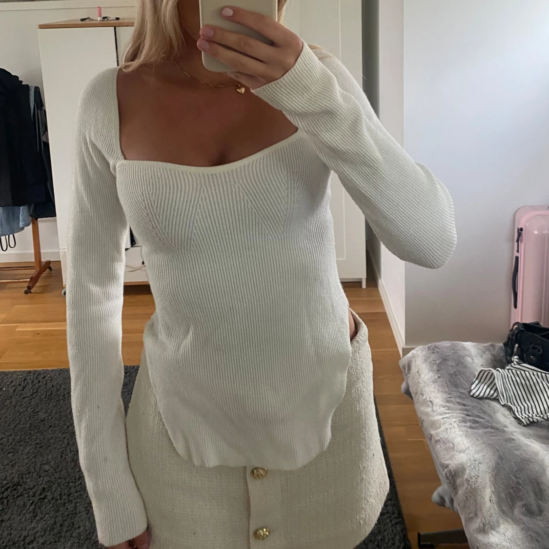 Vit ribbad tröja - 90