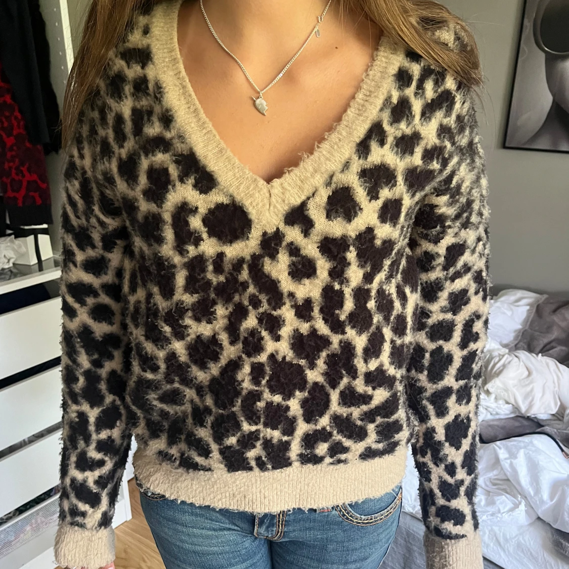 Leopardmönstrad stickad tröja