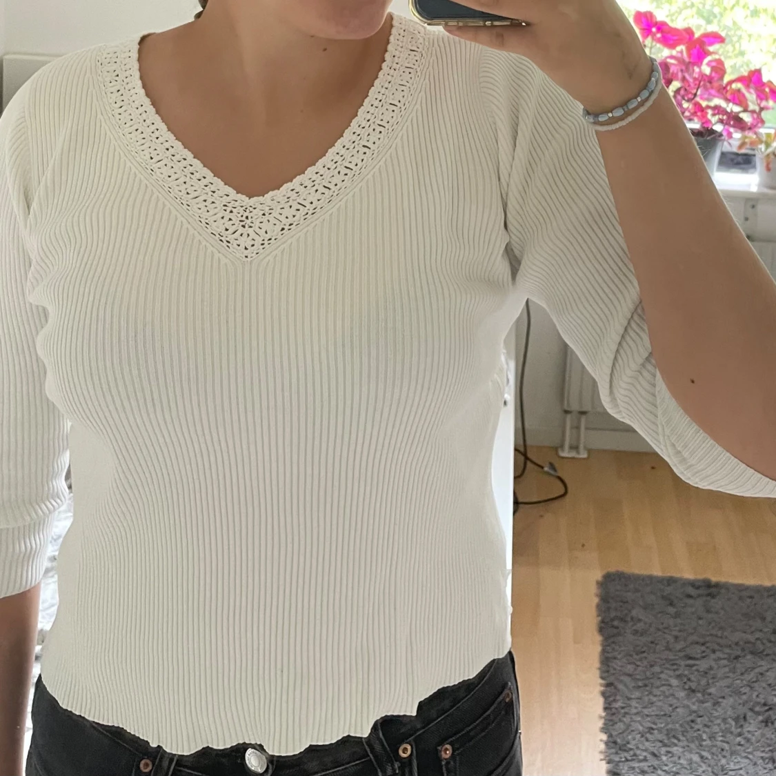 Vit ribbad tröja från Ralph Lauren