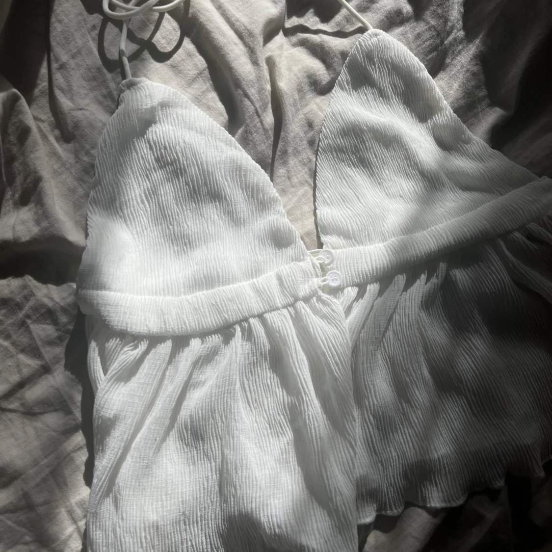 Vit ribbad halterneck topp - 90