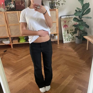 Svarta kostymbyxor - Jag säljer mina lågmidjade kostymbyxor de passar perfekt till korta personer, jag är 158 cm och de sitter perfekt i benen på mig💕innerbenslängden är  ca 70 cm
