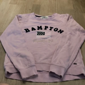 Ljuslila tröja från Hampton Republic - Säljer en ljuslila tröja från Hampton Republic med texten 'HAMPTON' och en flagga på framsidan. Tröjan har långa ärmar och är i bra skick. Perfekt för en avslappnad stil!