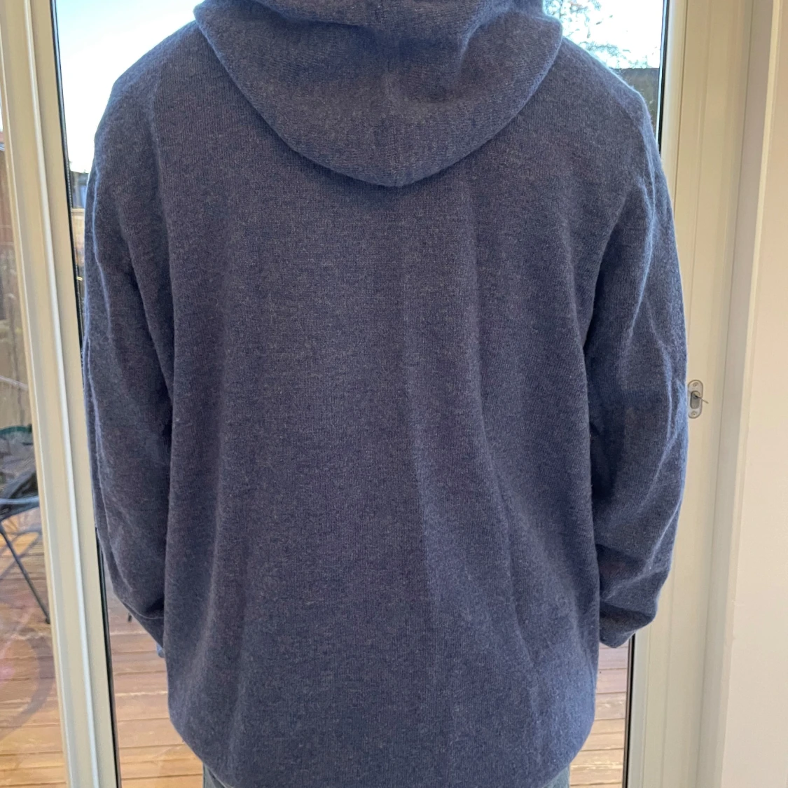 Blå merinoull hoodie - 90