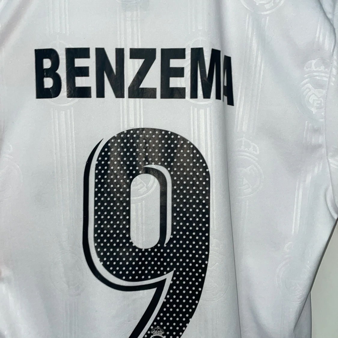 Vit Real Madrid fotbollströja med Benzema 9 - 92