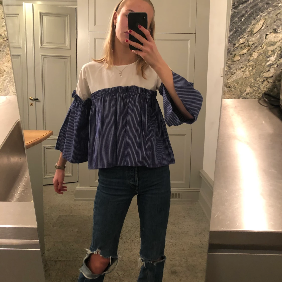 Vit och blå blus - 90