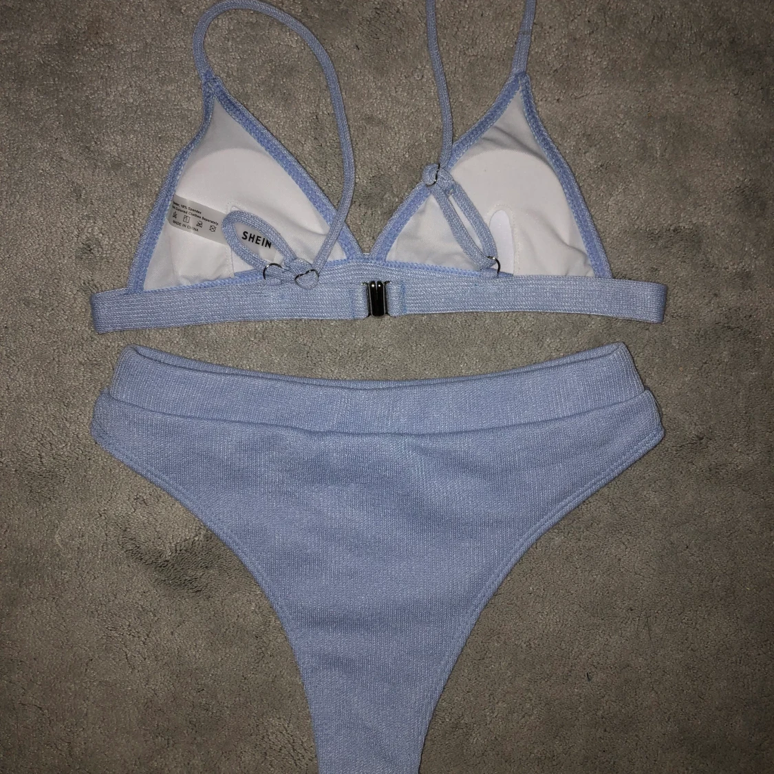 Ljusblå, virkad och högmidjad oanvänd bikini - 90