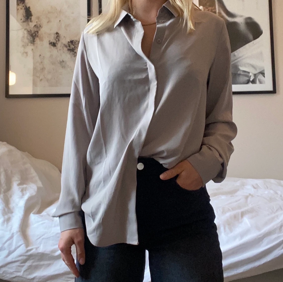 Beige oversized skjorta - 90