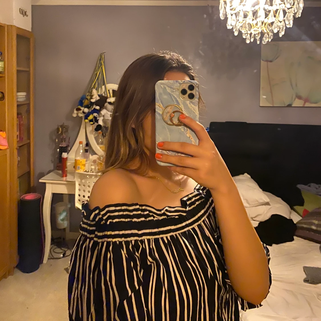 Randig blus -offshoulder  - 90