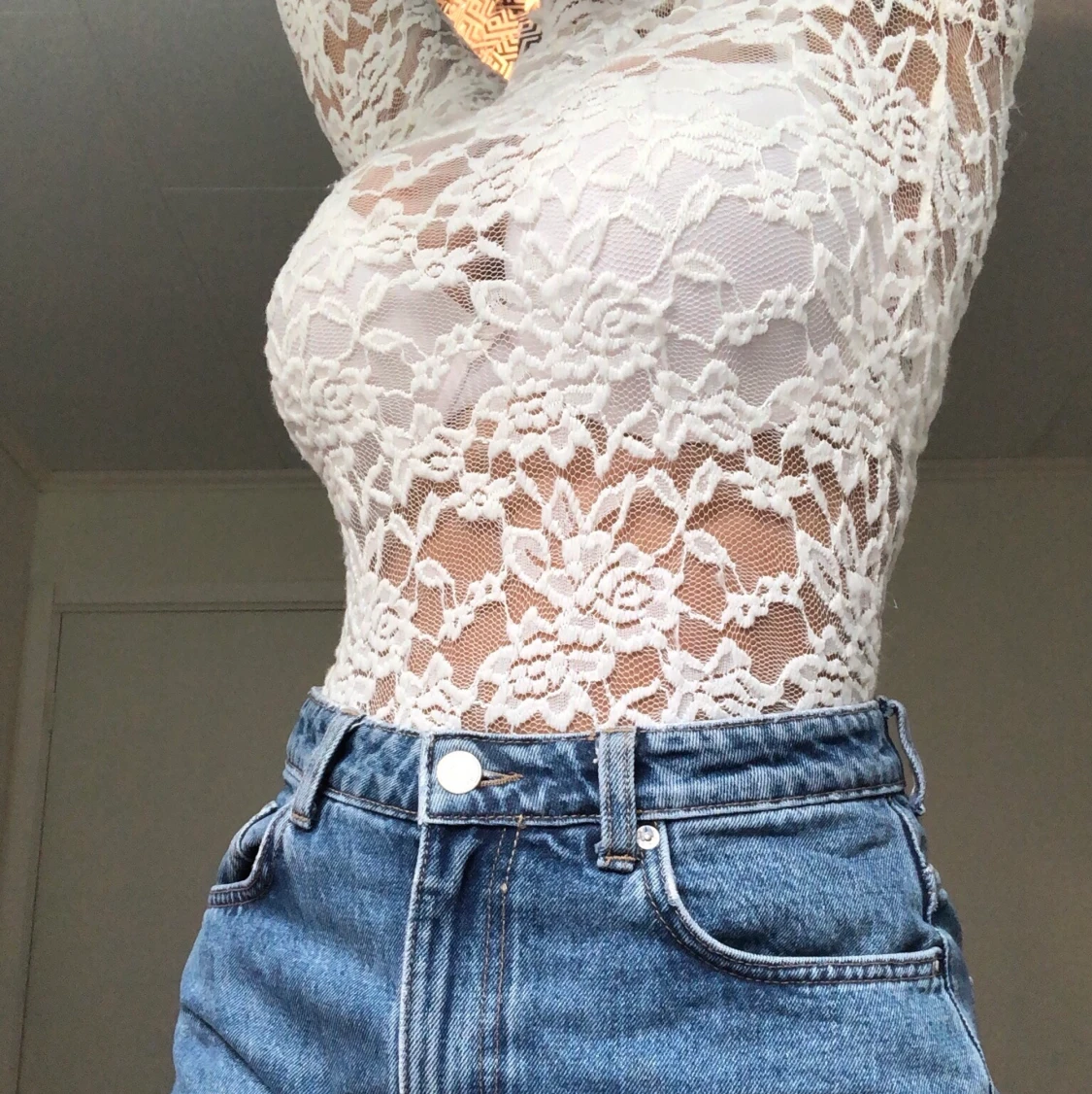 Vit helspets highneck tröja strl XS