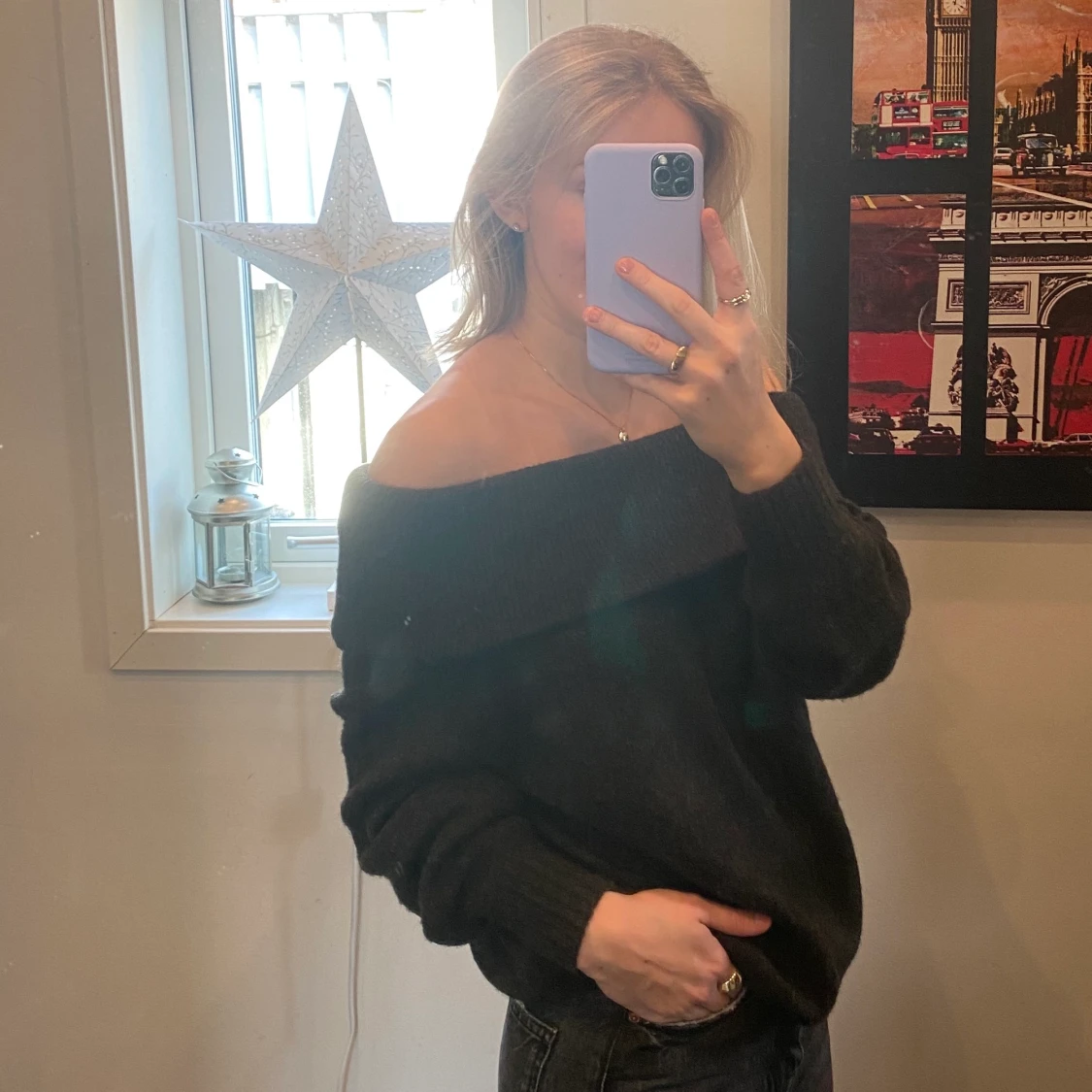 Stickad off shoulder tröja - 90