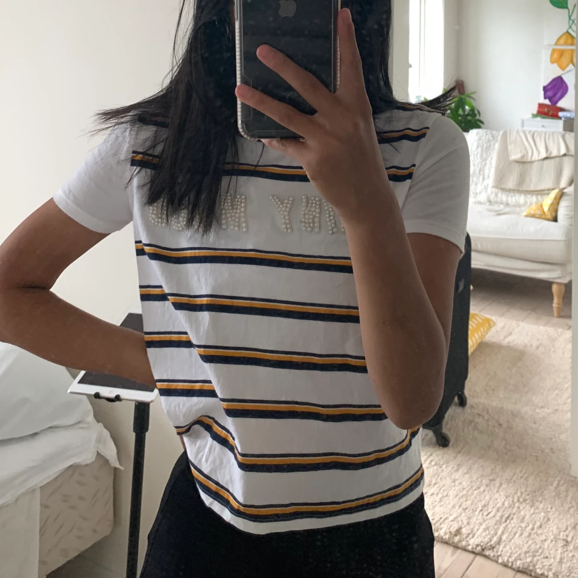 Randig t-shirt med pärlor