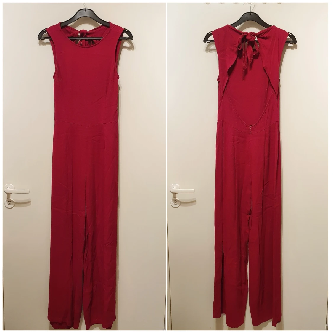 Vinröd byxdress med öppen rygg