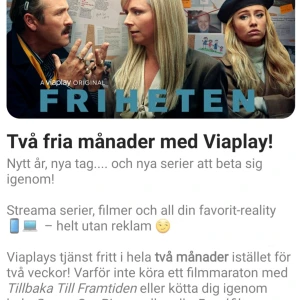 Gratis viaplay i 2 månader  - ordinarie priset är 109kr/månad så värdet på koden är 218kr men säljes för endast 100kr. Koden skickas till dig så fort jag får den betalning