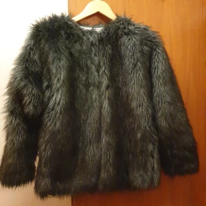  - Grågrön fakepälsjacka, fin kvalité. Jackan har två fickor på sidorna och tre spännen. Perfekt till höst- och vinterfesten. Begagnad men felfri.