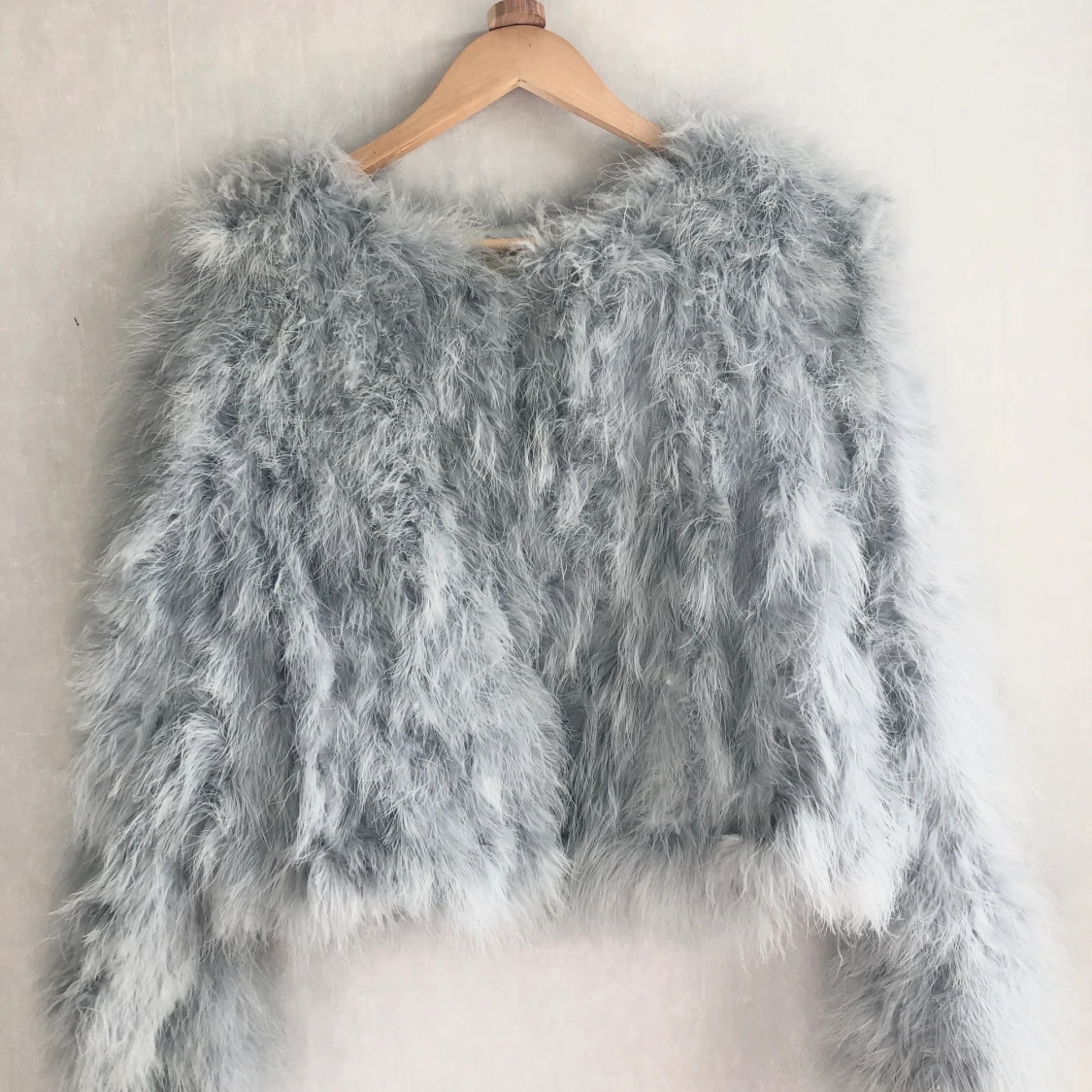 Ljusblå Äkta pälsjacka  - 91