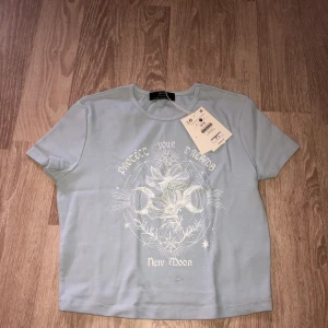 Bershka topp - Blå topp från Bershka med motiv. Helt ny och oanvänd med prislappen kvar. Strl M. 