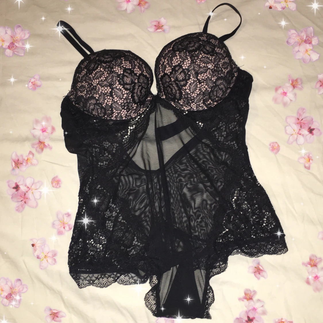 90s Lingerie body, svart.