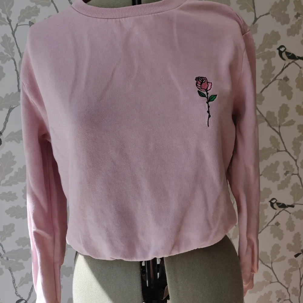 Rosa tröja från HM med briderat rosmitiv på bröstet. Bra skick, 50kr +frakt. Tröjor & Koftor.