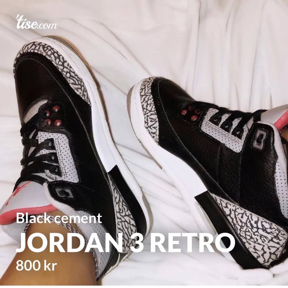 OBS! Min egna bild. Säljer mina klassiska Jordan 3 retro black cement. Väldigt gott skick! Original paket medföljds. Strl 38,5  Köpta för 1500kr. Skor.