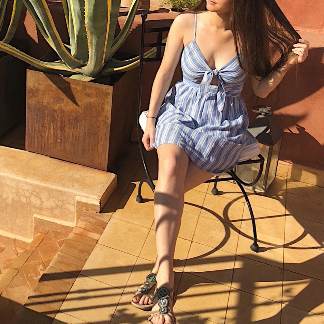 Blå randning klänning - 90