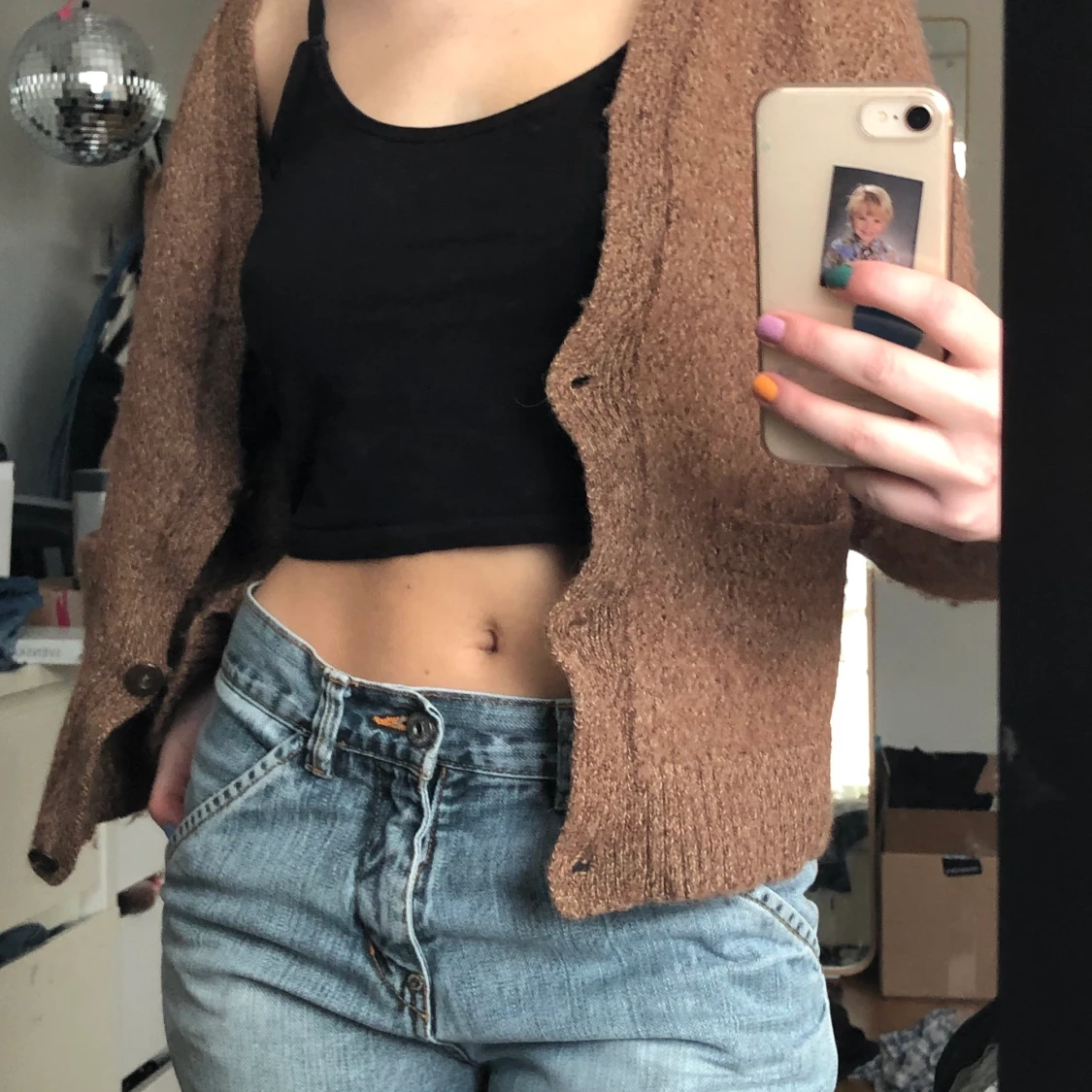 Brun stickad tröja - 90