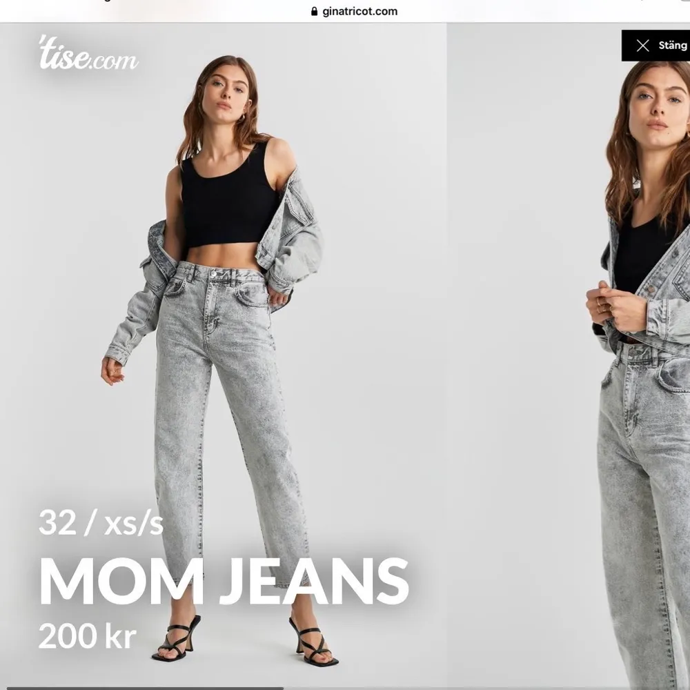 Säljer dessa mom jeans från ginatricot. Säljer dem pågrund av att jag har många liknande💓 Som ni ser på andra bilden så är dem andra jeansen lite ljusare än på första på modellen men det är för att dem är i en ljusare färg men hittade inte den färgen på hemsidan. Storlek 32💘170kr+frakt.. Jeans & Byxor.