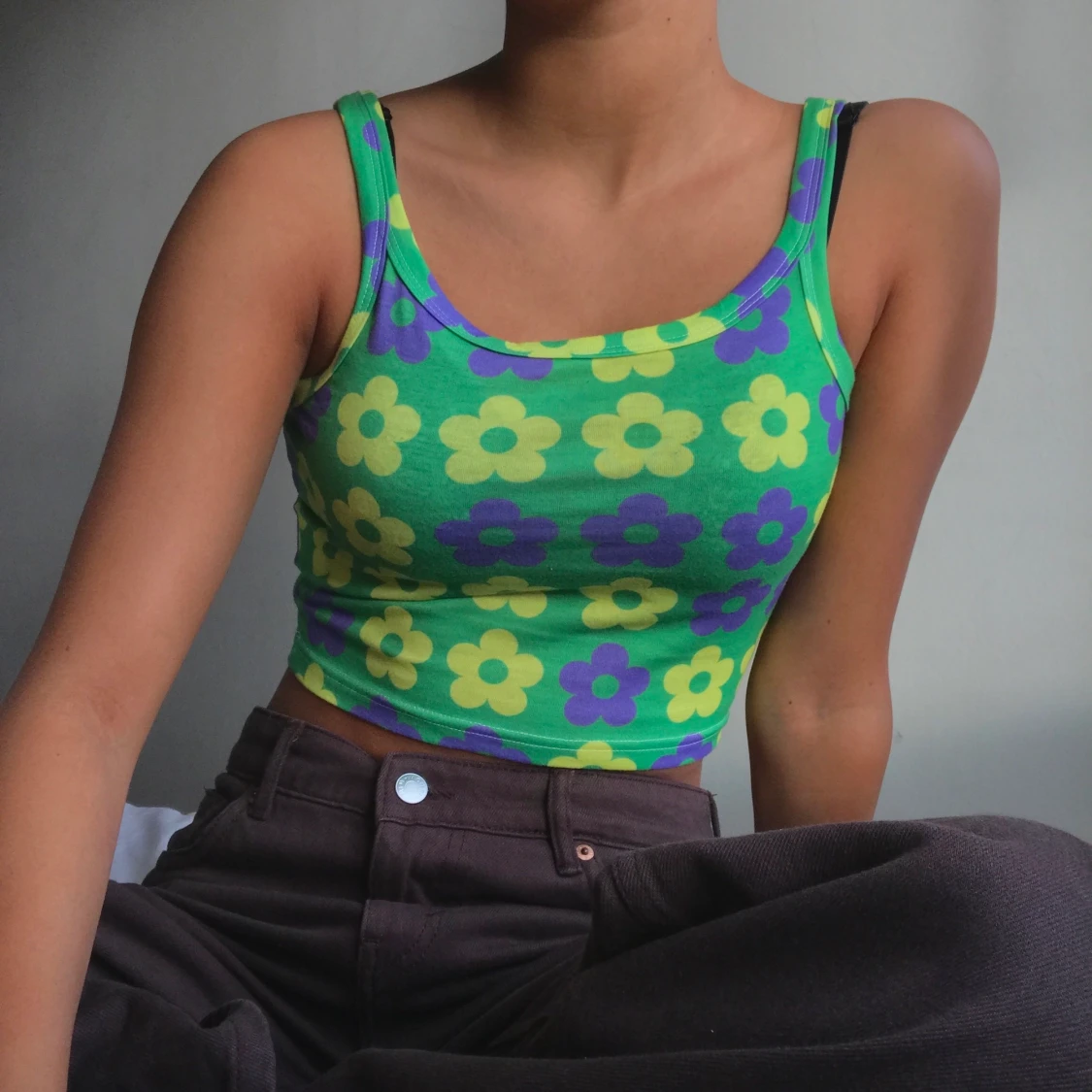 Grön/lila blommig topp