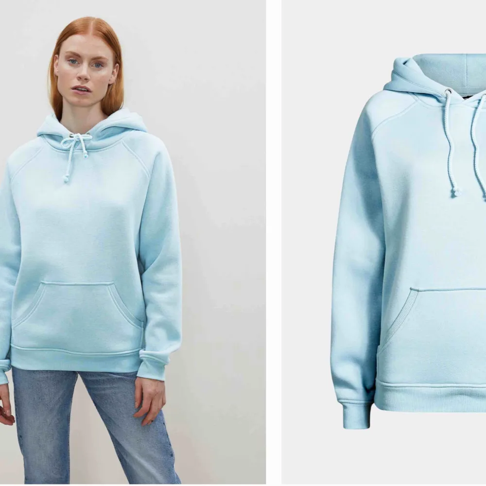 Ljus blå hoodie☁️☁️ Från bikbok  Använd en gång  Väldigt mjukt material på insidan. Hoodies.