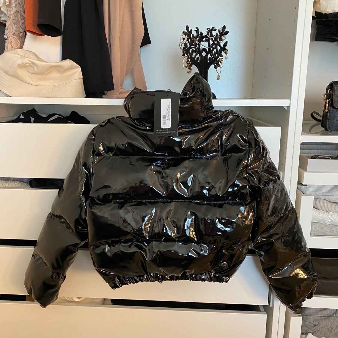 Black Cropped Vinyl Puffer Jacket - PLT - 91