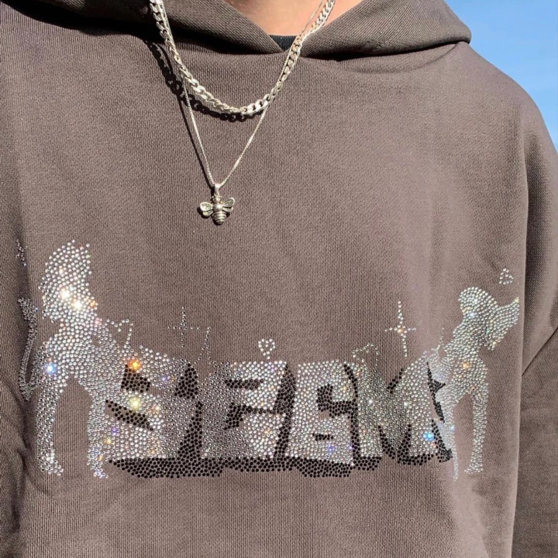 Seams rhinestone Hoodie storlek M