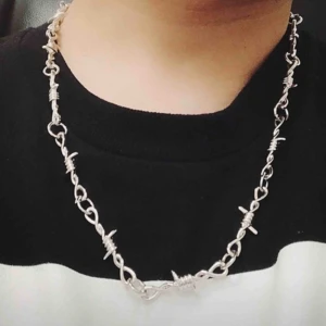  - Halsband/byxkedja i silvrig (fake) taggtråd! 55cm med spännen inräknat. Frakt ingår i priset!