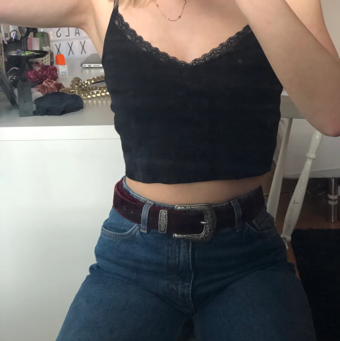 Vinrött bälte velvet - 90