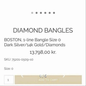  - Här är lite info om armbandet: DIAMOND BANGLES BOSTON, 1-raders armbandstorlek 0 Mörk silver / 14 k guld / diamanter Metal Center i mörk rodium på sterling silver 6,00g Foder, lås och lås i 14 k guld 9,00g Stengrå diamanter, enda snitt, 0,95 ct