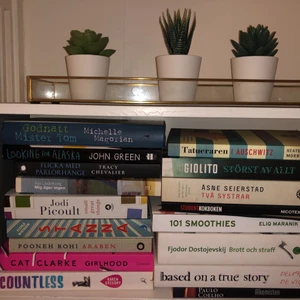 böcker!  - alla böcker är som nya! en för 19 sek och kan ordna paketpris om någon köper många. frakt på 45 tillkommer (brott och straff, alkemisten, looking for alaska,mig äger ingen, 101 smoothies,countless är sålda) finns även en till bokannons i min profil (: 