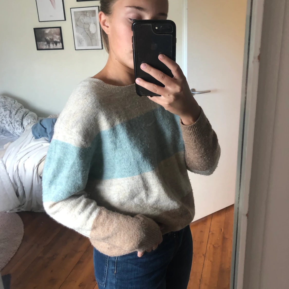 Randig stickad tröja - 90