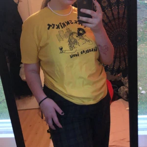 Vårskriket t-shirt i strl XL - Gul t-shirt med tryck i bra skick. Det är XL i kvinnostorlek så den är lite liten i storleken