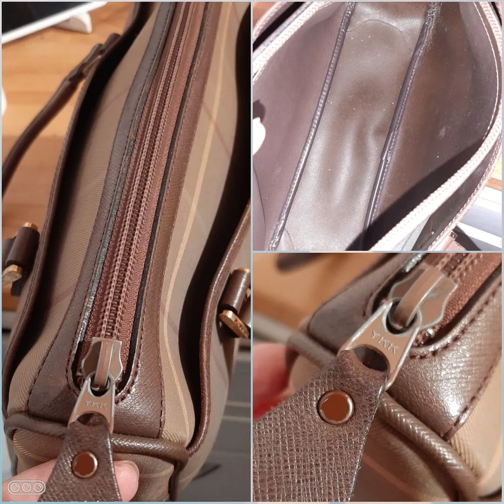 Äkta Burberry blaid vintage canvas handbag brown mått B28xD9xH18 cm.bra skick 8/10. Accessoarer.