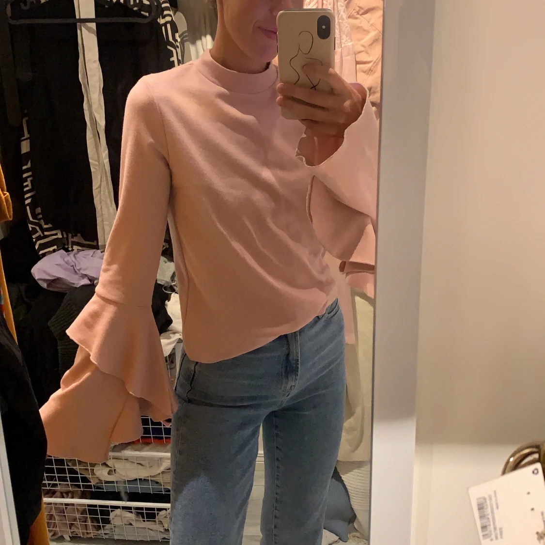 Rosa tröja med vida ärmar, stl 34