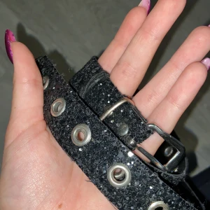 Skärp - Ett glittrigt skärp som jag aldrig använt. Vet ej vart det är köpt. Har hål hela vägen så passar alla 