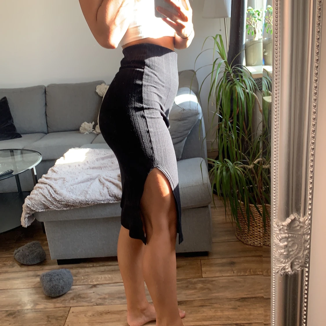 Ribbad kjol med slit - 91