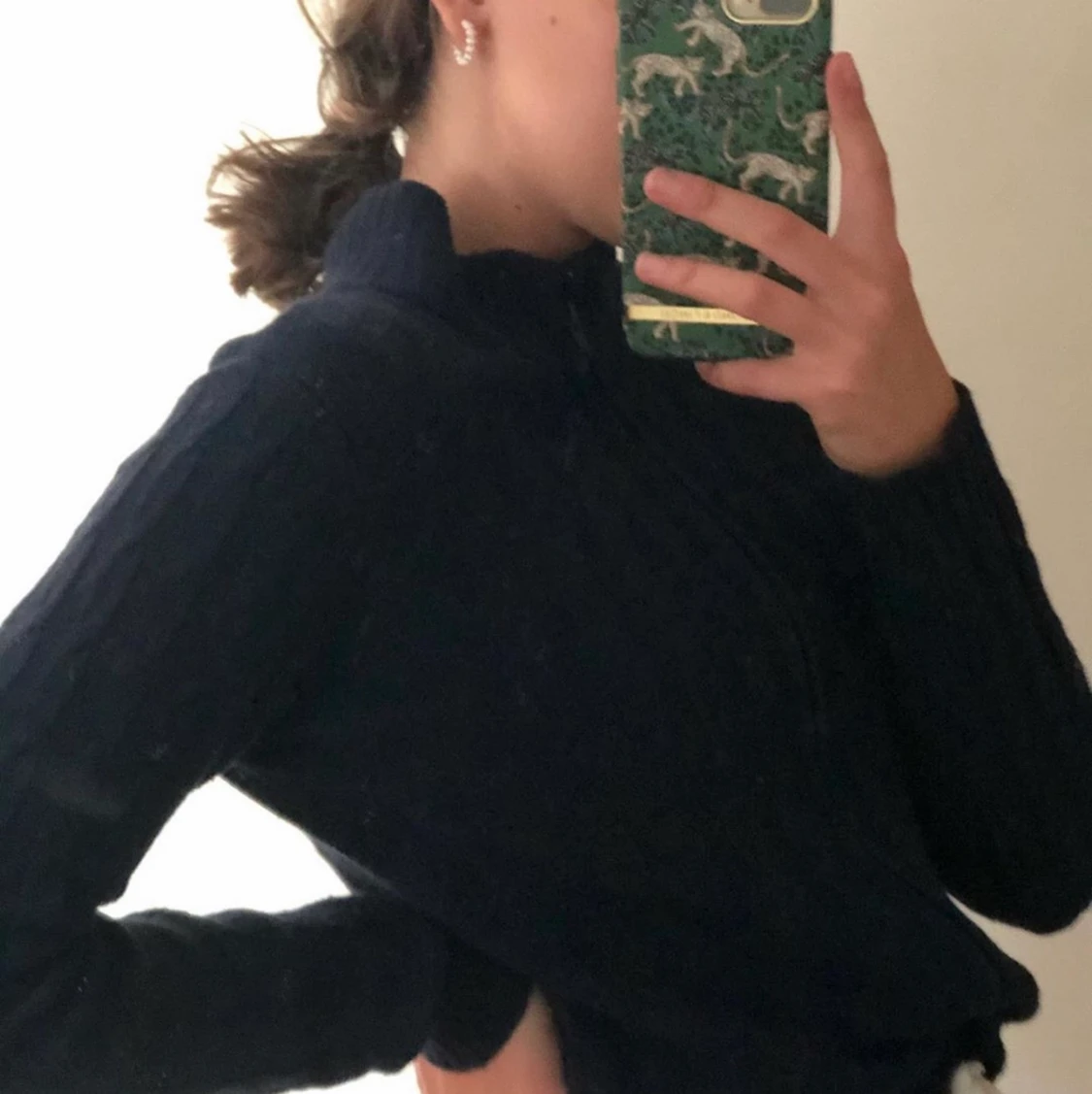 Marinblå stickad tröja med dragkedja  - 90