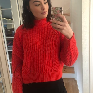 stickad tröja med mönster på ärmarna - Jättefin och mysig stickad tröja från hm som knappt kommit till användning - bra skick! Hög krage och mönster på ärmarna. Kan mötas i Göteborg eller skickas mot betald frakt 