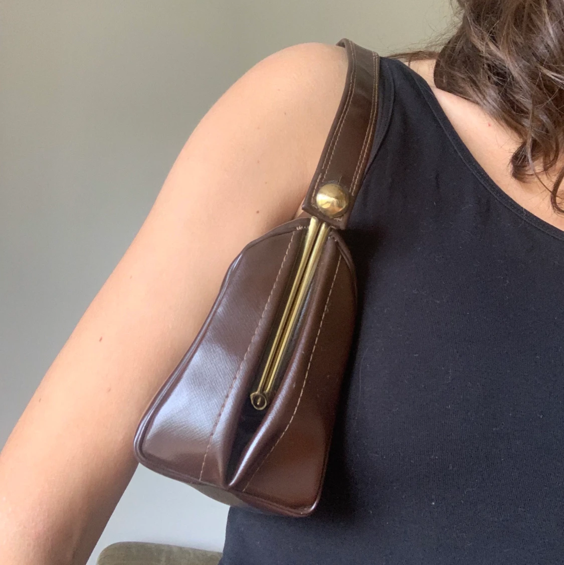 Äkta vintage handväska i läder - 90