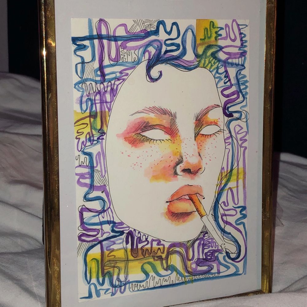 Mina vattenfärgs teckningar. Ramar ingår. 13x18cm. Köparen står för frakten. Frakt = 20kr utan ram. Kan göra motiv av vem/vad som helst. Gör gärna personlig konst eller hälsningar😌✨. Pris för A4 ca 120kr. Mer av min konst @abstractrealissm på ig . Övrigt.